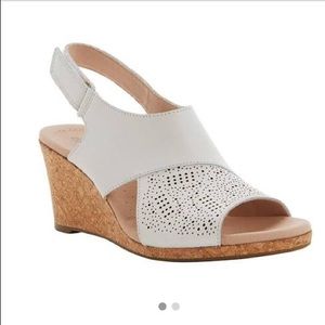 Clarks Lafley Joy Leather Cork Wedge Size 7.5W